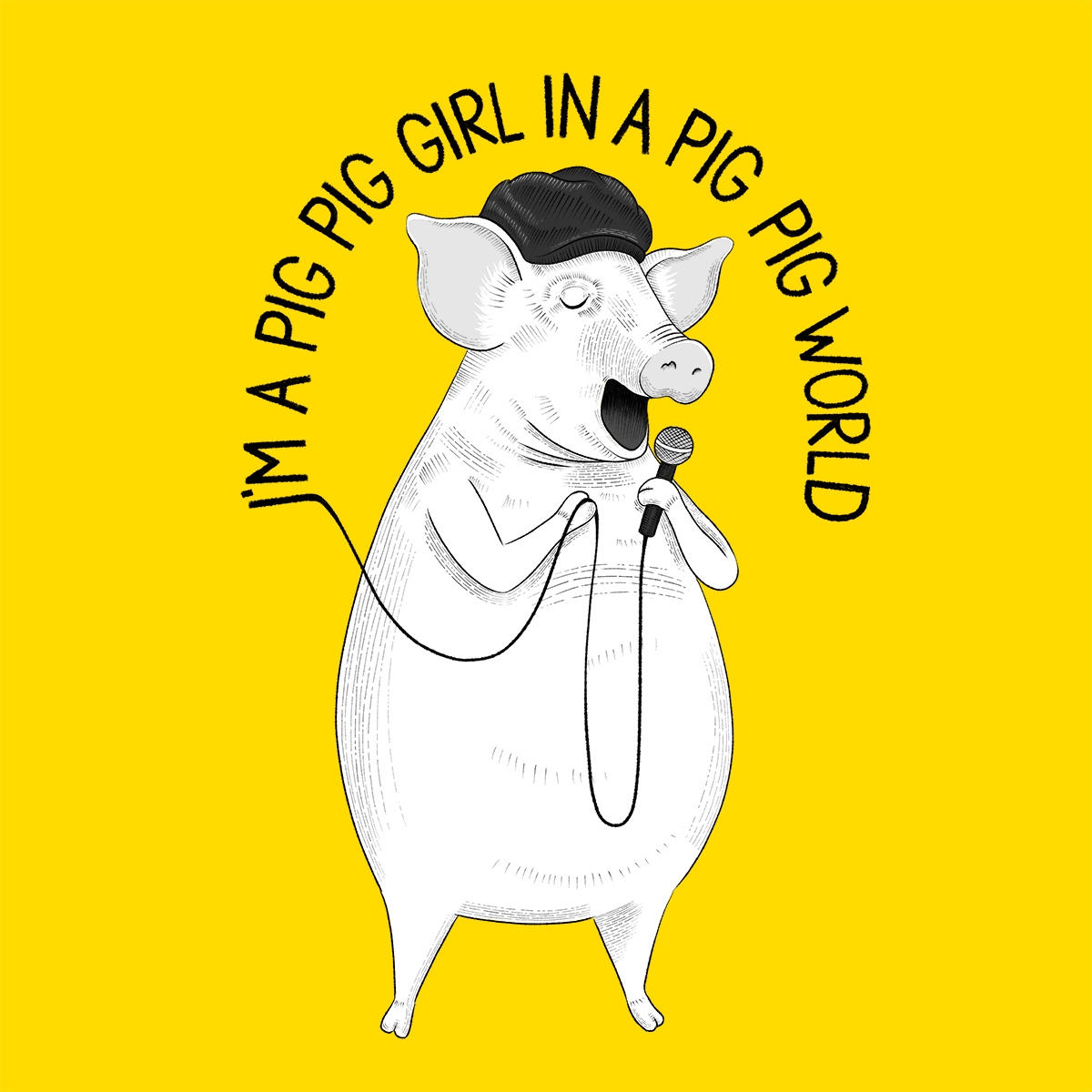 Pig singing Emilia karaoke Illustration